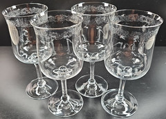 4 Lenox Moonspun Water Goblet Set Vintage Platinum Trim Floral Etch Stemware Lot