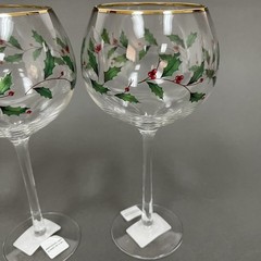 Lenox American by Design Holiday Balloon Holly Berries Glass Glasses Lot of 3