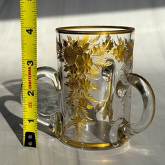 Antique Bohemian 3 Handle Gold Gilt Glass Loving Cup Hand Blown c1900 Rare