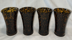 Vintage Hand Blown Glasses Splatter Swirled Tumblers Tortoise Shell Brown Set 4