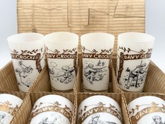 Vintage Ben Lee 1950’s Davy Crockett Set of 8 Gold Guilded Tumbler Glasses Alamo