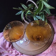 Vintage Amber Ruby Cased Art Glass Goblets Pair Controlled Bubble Hand Blown 8.5