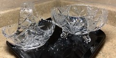 Vintage Heavy Cut Crystal Glass Dish Foot Bowl , Basket – Lot Of 2