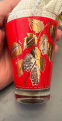 Vintage Bartlett-Collins MCM Red & Yellow Gold Grape Leaf Glass Tumblers Set 4