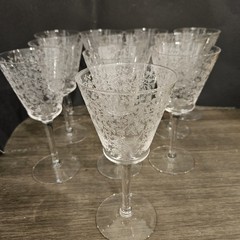 Lot Of 11~ Seneca Rose Lace Floral Etch Crystal 7 1/4″ Water/Wine Glass Goblet
