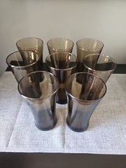 Anchor Hocking Linden Tawny Mocha Brown Set of 8 Glass Tumblers 17 oz VTG 70’s