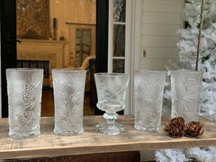 Indiana Glass TIARA Glass PONDEROSA PINE Clear Iced Tea GlassTumblers Set Of 5