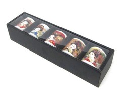 NEW Japanese Ochoko Sake Cup Set of 5 Geisha Bijin-ga Porcelain w/ Box Vintage