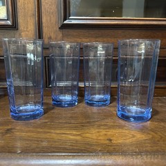 ANCHOR HOCKING 4 – 14oz REFLECTIONS LIGHT BLUE 10 PANEL GLASS TUMBLERS 5 7/8″