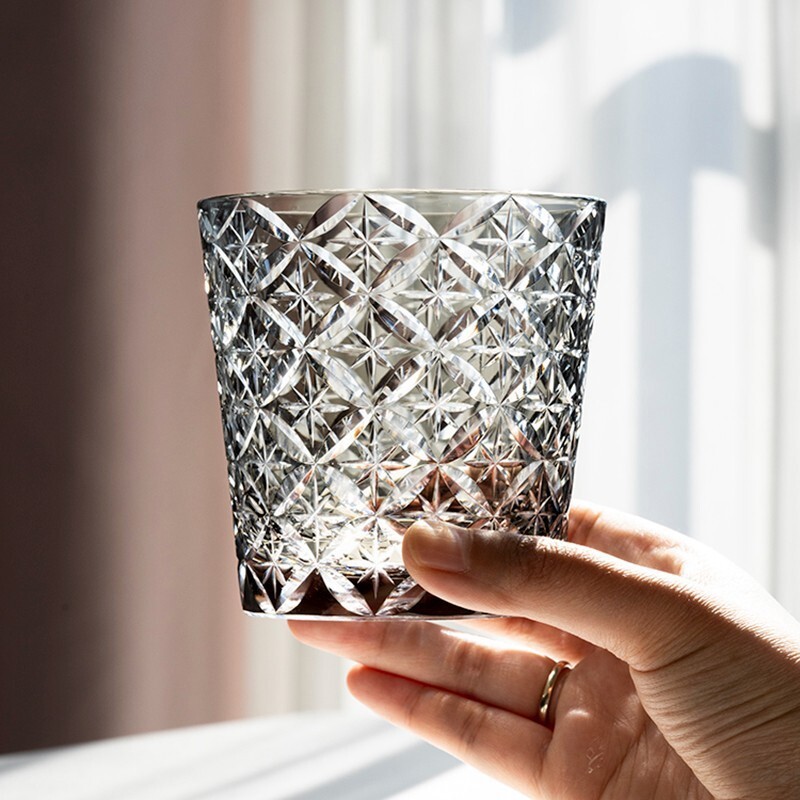 Gray Stars Crystal Whiskey Glass Edo Kiriko Hand Cut To Drinkware 12oz Gift Box