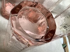 Vintage Libbey Facets 4 Pink Peach Glasses 16 oz Tumbler Textured Octagon 6 1/2”