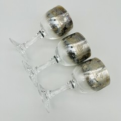 5 Vitreon Queen’s MCM Silver Fade Cordial Glasses Ombre Luster Etched Grape 60’s