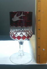 Victoria, Greensburg Glass Co, Goblet, Ruby Stain w/ Engraving, EAPG, c1892