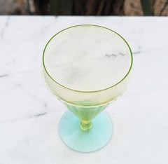 Rare! Vintage Utility Glass Works True Vaseline Bi-Colored Stemware UGWS-07