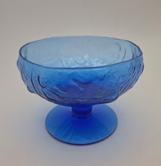 Vtg MCM Morgantown Crinkle Glass Cobalt Blue Footed Bowl SET of 2 Daiquiri