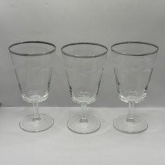 3 French VTG Cristal D’Arques Etched Laurel Leaf Cordial Glasses Silver Rim