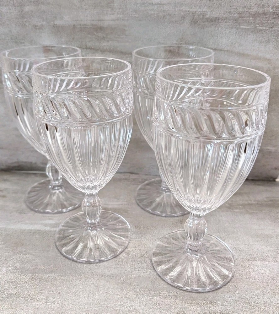 4 Mikasa Italian Countryside Pressed Swirl Water Goblets Glasses 7 1/4″