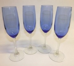 Vina Blue Champagne Flutes Glasses Wine Goblets Vibrant Blue Set Of 4 Libbey