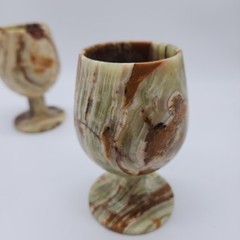 Vintage Goblets Pair Handcrafted Onyx Marble Carved Stone Wine Glasses Lux