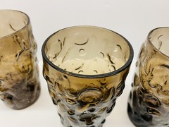 Vintage Set Of 4 Bryce Glass El Rancho Brown Dimple Textured 12 Oz Tumblers