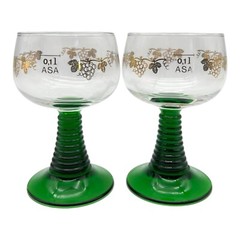 Luminarc Wine Goblet Glass Gold Leaf Green Ribbed Stem Rhine Vine France