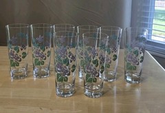 Mid Century Floral Glasses Violet Print Tumbler Set Of 8
