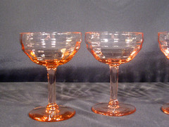 Champagne Tall Sherbet Glasses Pink Optic Bowl Unknown Manufacturer Set of 5