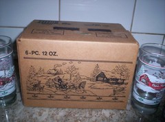 Vtg Home Interior Christmas Winter Scene/Sleigh Tumbler Drinking Glasses W/ BOX