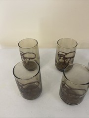 Anchor Hocking Spicy Brown Mushroom Juice Glasses Vintage Set Of 6 4”