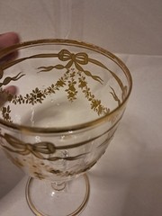 Bohemian Josephinenhutte Raised Gold Bow Beaded Floral Swag Glass Water Goblet A