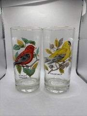 “Scarlet Tanager” & “Golden finch” Vintage 12oz, West Virginia Glass Specialty