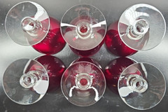 6 Duncan Miller Ruby Red Water Goblet Set Vintage Elegant Clear Stemware MCM Lot