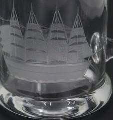Vintage Toscany Clipper Glass Mugs Set of 3 Etched Ship Hand Blown Nautical