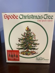 Spode Christmas Tree Set Of 4 Highball Glasses Gold Rim New In Original Box