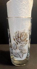6 Vintage Libbey Rose Bouquet Pattern Gold Rim Tumblers Drinking Glasses -5 1/4″
