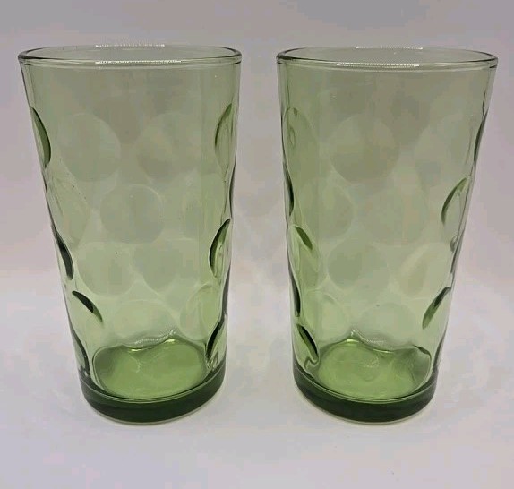 2 Vtg Hazel Atlas Eldorado MCM 10 oz Tumblers Juice Glasses Green 5 1/8″ 1960s