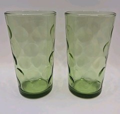 2 Vtg Hazel Atlas Eldorado MCM 10 oz Tumblers Juice Glasses Green 5 1/8″ 1960s