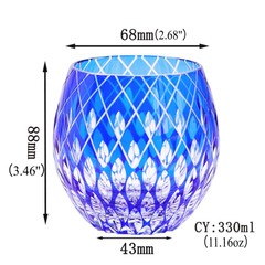 Blue Edo Kiriko Glass Whisky Bourbon Vodka Glass Handmade Crystal Craft 11oz