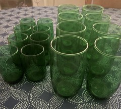 Vintage Anchor Hocking Clear Green Set Of Glasses 8 Small 8 Large