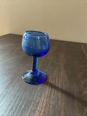 Hand blown Swirl Pattern 4 1/2 Inch Colbalt Blue Goblet