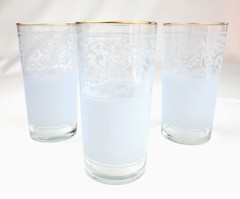 Vintage MCM Libbey Frosted White & Clear Drinking Glasses Gold Rim – Set of 3