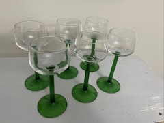 Set Of 6 Vintage Luminarc France Emerald Green Stem Rhine Wine Glasses