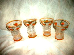1920s Ringed Juice Glasses Oranges Art Deco Design Stripes Set 4 Antique