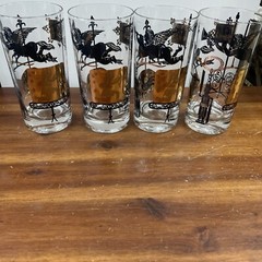 mid century modern 1960s Barware W/ Cherubs Gold Black Highball Glasses Set 4