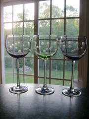 (3) BLOCK BASICS CRYSTAL~GLITTER~ALL PURPOSE GOBLETS~AMETHYST~GREEN~GLASSWARE~EU