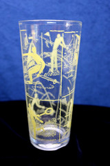 Retro Tom Collins Glass Tumbler SPORTS Yellow Hunting Fishing Tennis Sailing