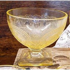 Vintage Yellow Depression Glass Floral Etched Sherbet & Tumbler Set 5pc