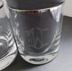 SET OF 4 ON THE ROCKS/OLD FASHIONED GLASSES 14 OZ. ETCHED INITIAL «W»