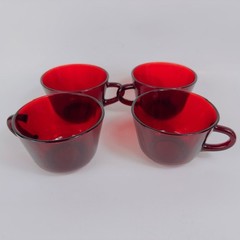 Anchor Hocking Royal Ruby Red Glass Cups Mug Set of 4 Tea Coffee Vintage