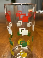 Anchor Hocking Retro/MCM Style Glass With Red, Yellow, White, Green Squares